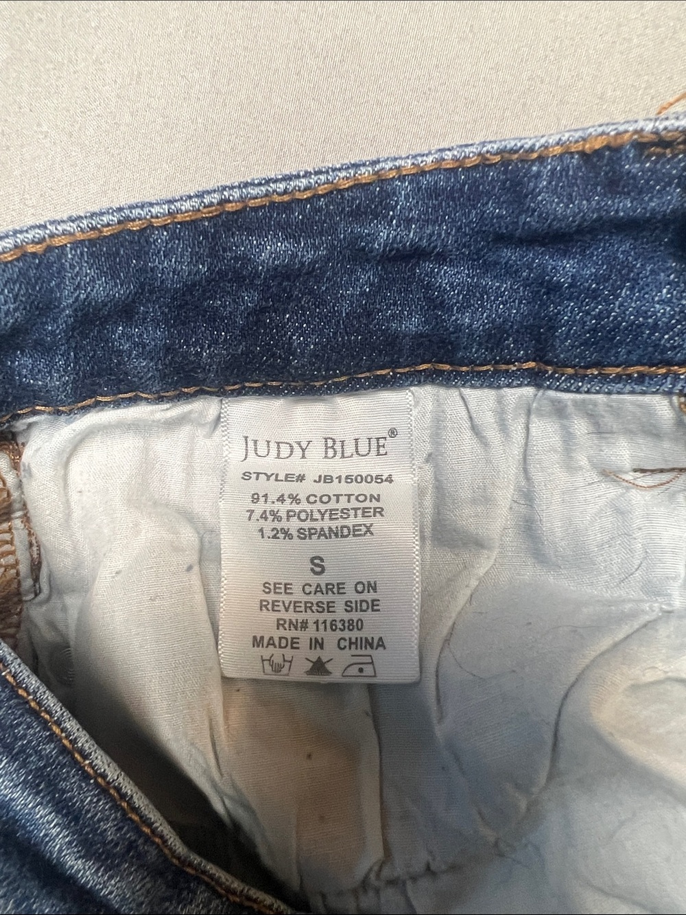 Judy Blue Distressed Mid-Blue Frayed Hem Jean Shorts - Picture 3 of 5